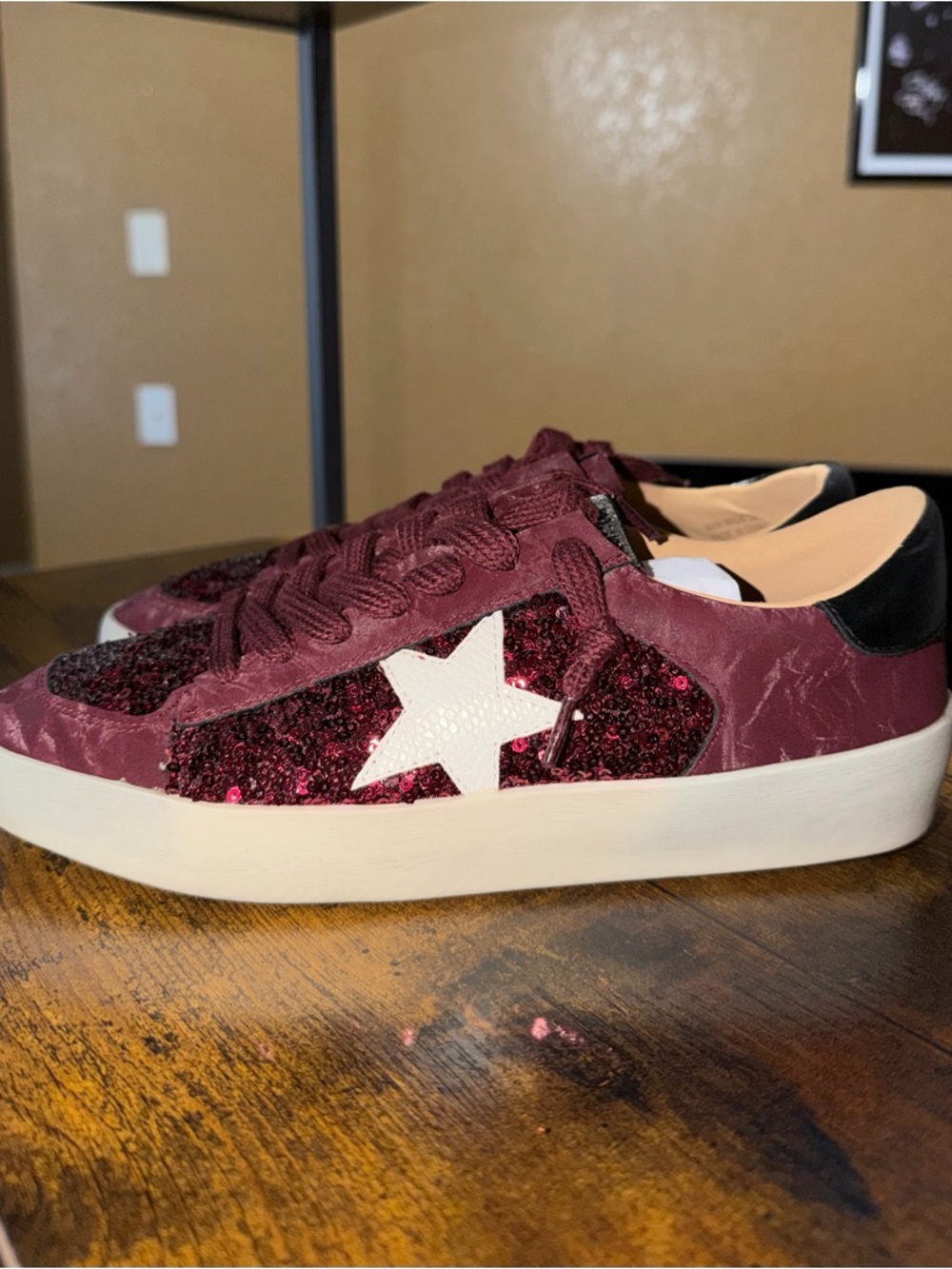 Women’s Burgundy Glitter Star Platform Sneakers